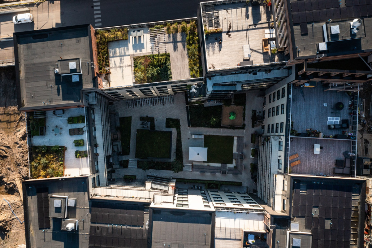 Föreningens hus från ovan Baltzars gränd 3
