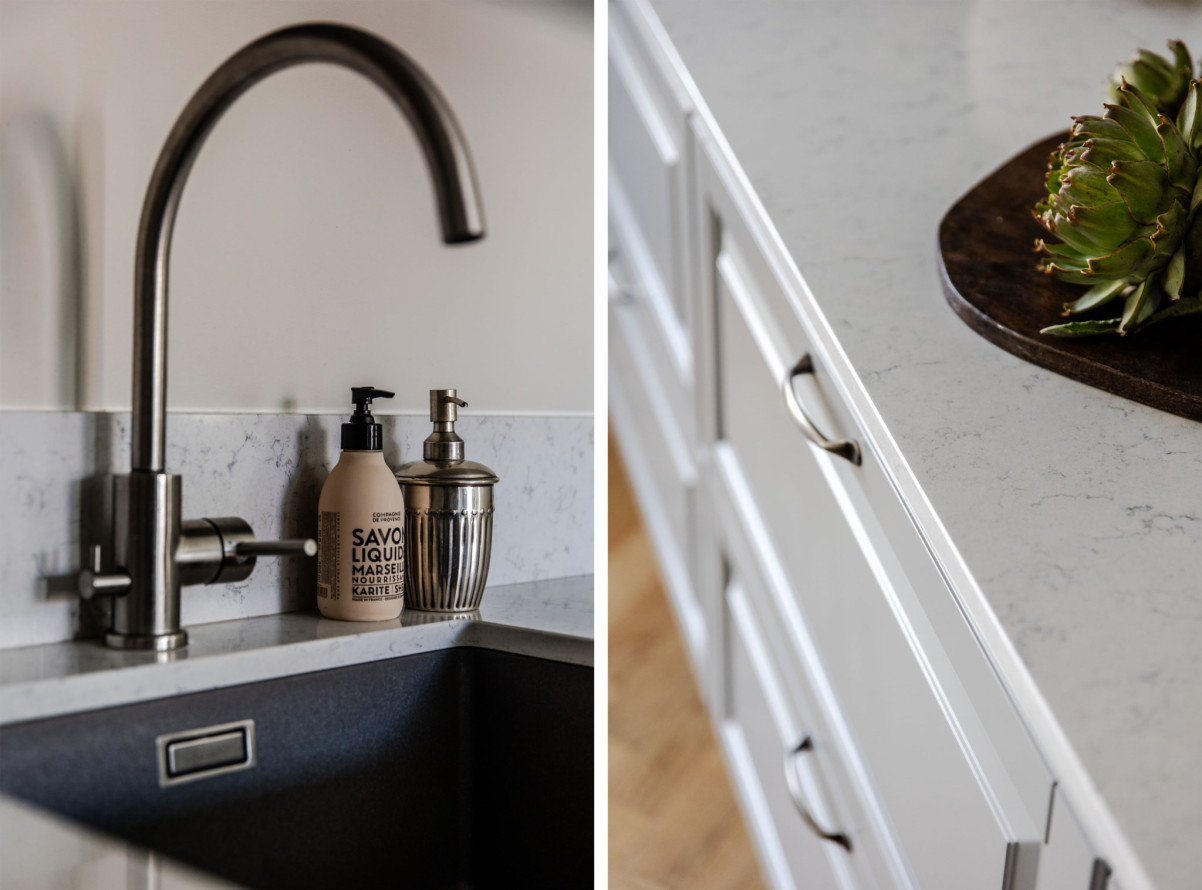 Underlimmad vask och marmorerad bänkskiva av kvartskomposit Pålsjögatan 8