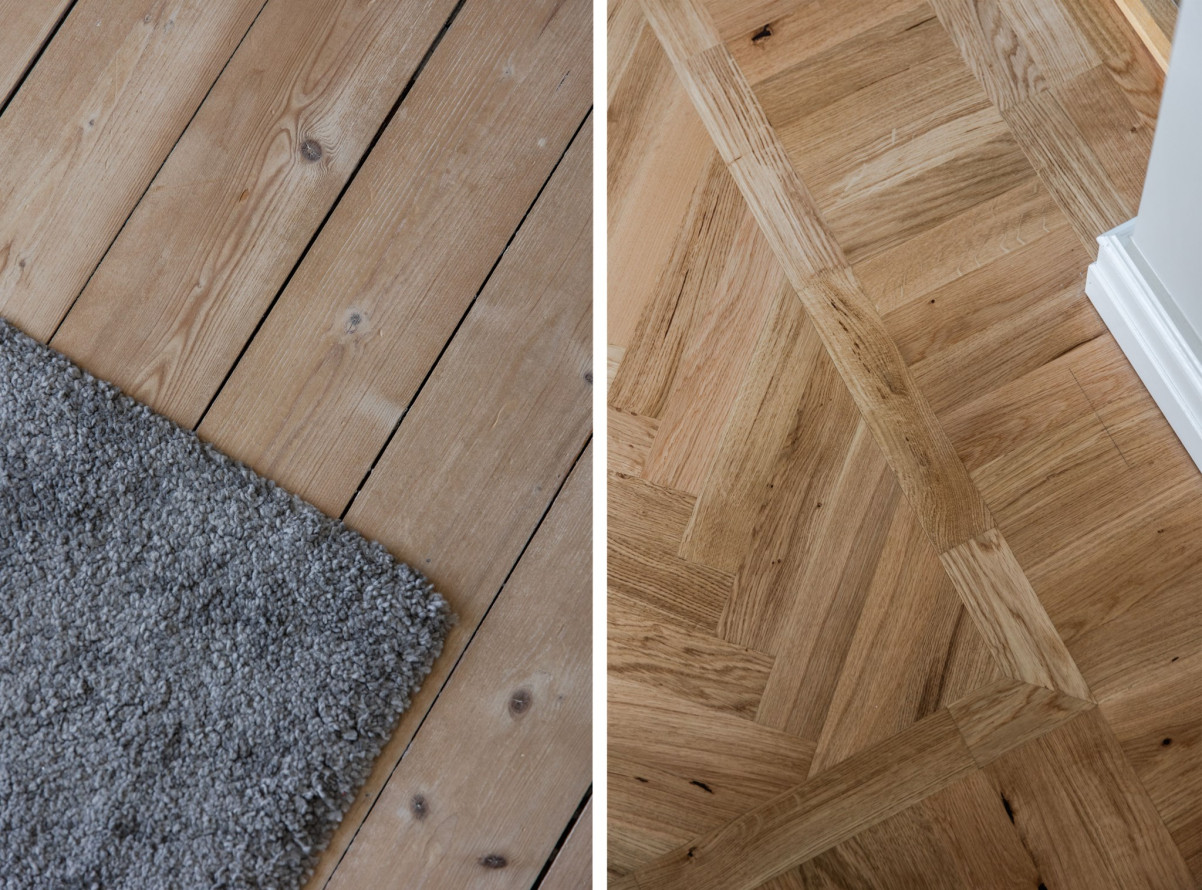 Läckert brädgolv och fiskbensparkett Pålsjögatan 8