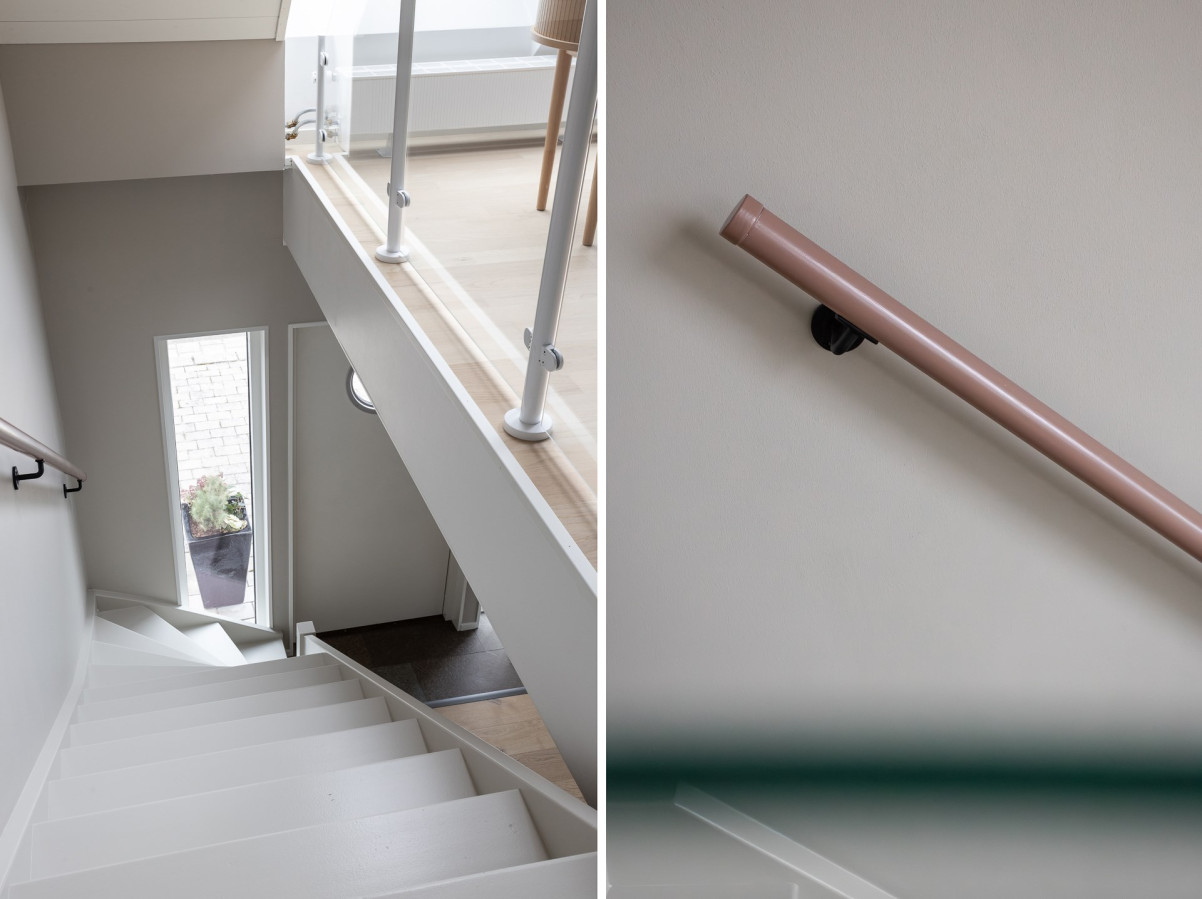 Snygg uppdaterad trappa med förvaring under Landåvägen 25