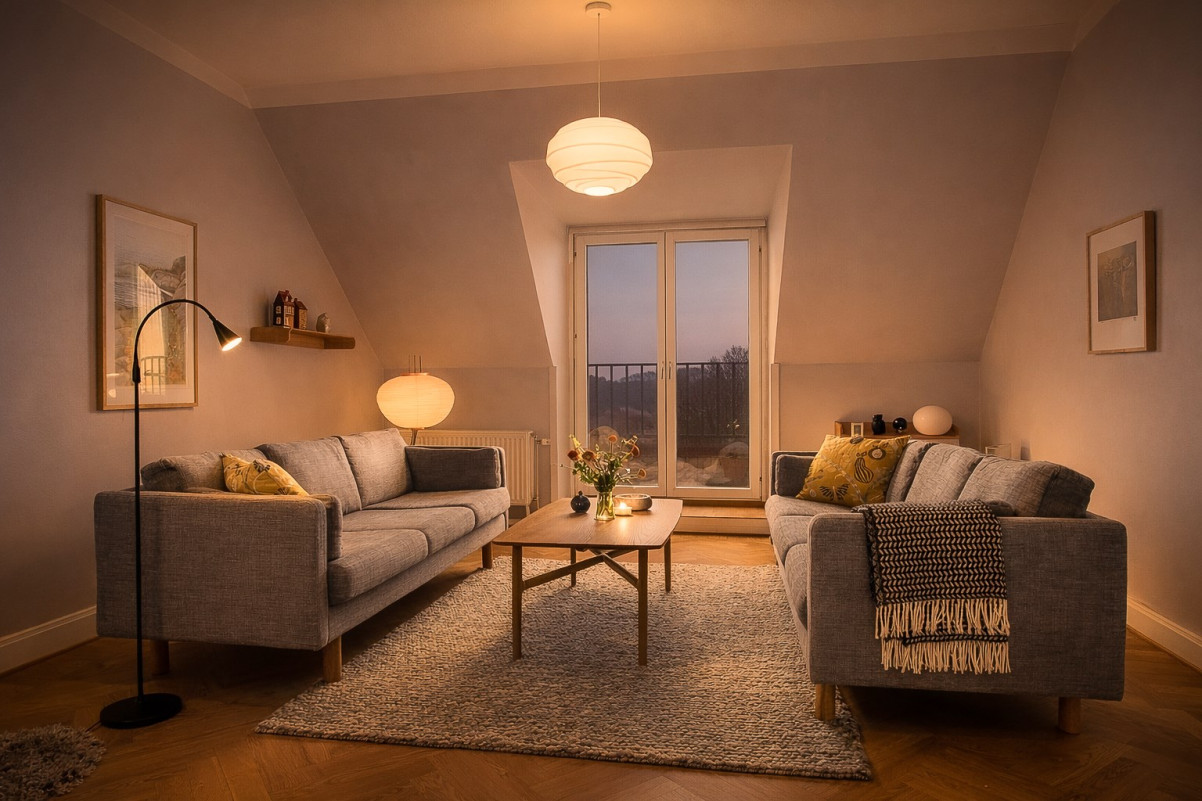 Lägenheten är ännu mysigare på kvällen Karl X Gustavs gata 6